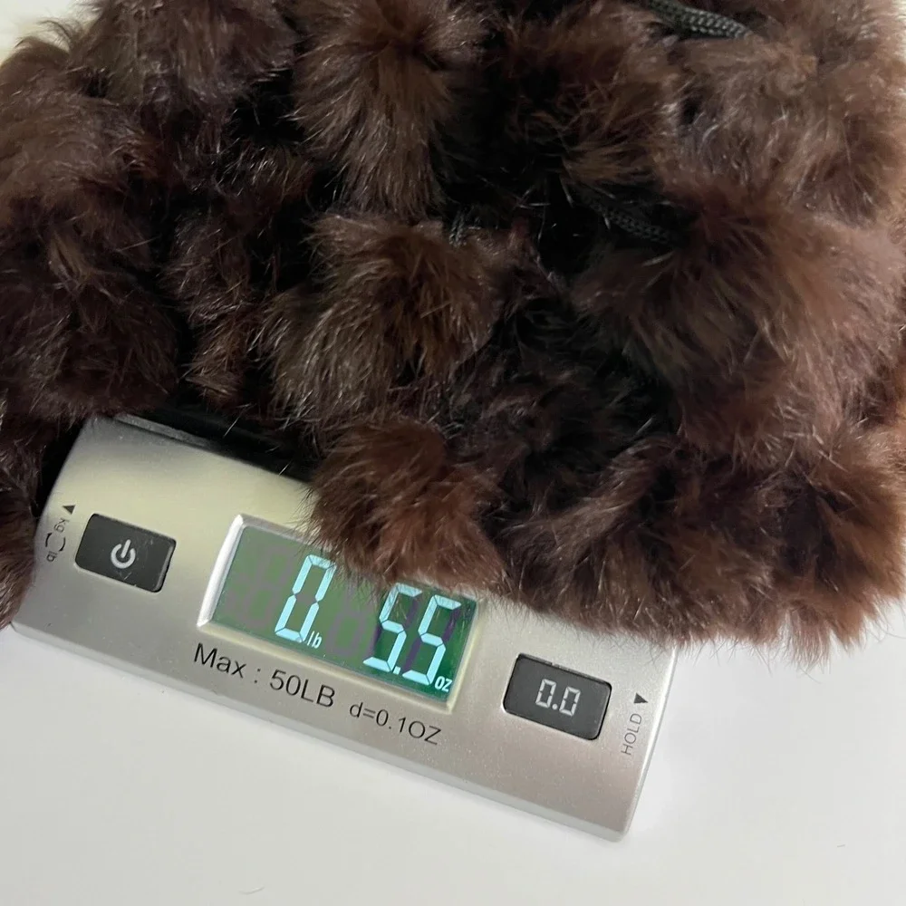 Y2K Vintage Esprit Brown 100 Rabbit Fur Pom Pom Scarf One Size Fits All
